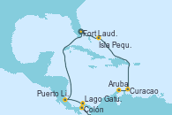 Visitando Fort Lauderdale (Florida/EEUU), Isla Pequeña (San Salvador/Bahamas), Curacao (Antillas), Aruba (Antillas), Lago Gatun (Panamá), Colón (Panamá), Puerto Limón (Costa Rica), Fort Lauderdale (Florida/EEUU)