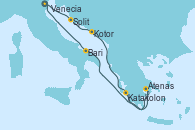 Visitando Venecia (Italia), Split (Croacia), Kotor (Montenegro), Katakolon (Olimpia/Grecia), Atenas (Grecia), Bari (Italia), Venecia (Italia)