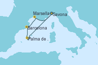 Visitando Savona (Italia), Palma de Mallorca (España), Barcelona, Marsella (Francia), Savona (Italia)
