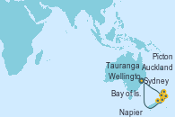 Visitando Sydney (Australia), Auckland (Nueva Zelanda), Bay of Islands (Nueva Zelanda), Tauranga (Nueva Zelanda), Napier (Nueva Zelanda), Wellington (Nueva Zelanda), Picton (Australia), Sydney (Australia)