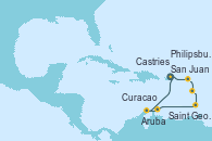 Visitando San Juan (Puerto Rico), Philipsburg (St. Maarten), Castries (Santa Lucía/Caribe), Saint George (Grenada), Curacao (Antillas), Aruba (Antillas), San Juan (Puerto Rico)