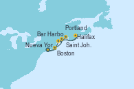 Visitando Nueva York (Estados Unidos), Boston (Massachusetts), Bar Harbor (Maine), Portland (Maine/Estados Unidos), Halifax (Canadá), Saint John (New Brunswick/Canadá), Nueva York (Estados Unidos)