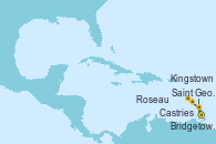 Visitando Bridgetown (Barbados), Scarborough (Trinidad & Tobago), Puerto España (Trinidad y Tobago), Saint George (Grenada), Kingstown (Granadinas), Roseau (Dominica), Castries (Santa Lucía/Caribe), Bridgetown (Barbados)