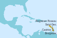 Visitando Bridgetown (Barbados), Scarborough (Trinidad & Tobago), Puerto España (Trinidad y Tobago), Saint George (Grenada), Roseau (Dominica), Kingstown (Granadinas), Castries (Santa Lucía/Caribe), Bridgetown (Barbados)