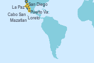 Visitando San Diego (California/EEUU), Cabo San Lucas (México), La Paz (México), Loreto (México), Mazatlan (México), Puerto Vallarta (México), San Diego (California/EEUU)