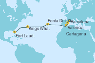 Visitando Barcelona, Valencia, Cartagena (Murcia), Ponta Delgada (Azores), Kings Wharf (Bermudas), Fort Lauderdale (Florida/EEUU)
