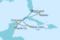 Visitando Fort Lauderdale (Florida/EEUU), Nassau (Bahamas), Puerto Costa Maya (México), Cozumel (México), Gran Caimán (Islas Caimán), Fort Lauderdale (Florida/EEUU)