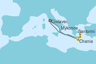 Visitando Civitavecchia (Roma), Santorini (Grecia), Mykonos (Grecia), Chania (Creta/Grecia), Civitavecchia (Roma)