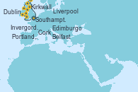 Visitando Southampton (Inglaterra), Edimburgo (Escocia), Invergordon (Escocia), Kirkwall (Escocia), Belfast (Irlanda), Liverpool (Reino Unido), Dublin (Irlanda), Cork (Irlanda), Portland, Dorset (Reino Unido), Southampton (Inglaterra)