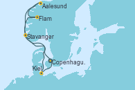 Visitando Copenhague (Dinamarca), Flam (Noruega), Aalesund (Noruega), Stavanger (Noruega), Kiel (Alemania), Copenhague (Dinamarca)