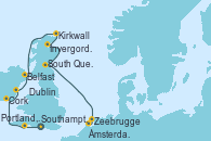 Visitando Southampton (Inglaterra), Portland, Dorset (Reino Unido), Cork (Irlanda), Dublin (Irlanda), Belfast (Irlanda), Kirkwall (Escocia), Invergordon (Escocia), South Queensferry (Escocia), Zeebrugge (Bruselas), Ámsterdam (Holanda)