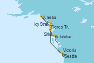 Visitando Seattle (Washington/EEUU), Sitka (Alaska), Fiordo Tracy Arm (Alaska), Juneau (Alaska), Icy Strait Point (Alaska), Ketchikan (Alaska), Victoria (Canadá), Seattle (Washington/EEUU)