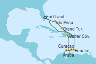 Visitando Fort Lauderdale (Florida/EEUU), Bonaire (Países Bajos), Curacao (Antillas), Aruba (Antillas), Amber Cove (República Dominicana), Grand Turks(Turks & Caicos), Isla Pequeña (San Salvador/Bahamas), Fort Lauderdale (Florida/EEUU)