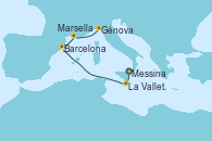 Visitando Messina (Sicilia), La Valletta (Malta), Barcelona, Marsella (Francia), Génova (Italia)