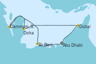 Visitando Abu Dhabi (Emiratos Árabes Unidos), Sir Bani Yas Is (Emiratos Árabes Unidos), Dammam, Saudi Arabia, Doha (Catar), Dubai, Dubai, Abu Dhabi (Emiratos Árabes Unidos)