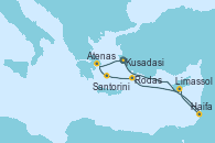 Visitando Kusadasi (Efeso/Turquía), Haifa (Israel), Limassol (Chipre), Rodas (Grecia), Santorini (Grecia), Atenas (Grecia), Kusadasi (Efeso/Turquía)