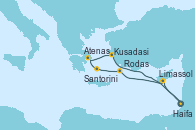 Visitando Haifa (Israel), Limassol (Chipre), Rodas (Grecia), Santorini (Grecia), Atenas (Grecia), Kusadasi (Efeso/Turquía), Haifa (Israel)
