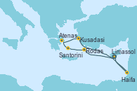 Visitando Limassol (Chipre), Rodas (Grecia), Santorini (Grecia), Atenas (Grecia), Kusadasi (Efeso/Turquía), Haifa (Israel), Limassol (Chipre)