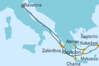 Visitando Ravenna (Italia), Katakolon (Olimpia/Grecia), Santorini (Grecia), Kusadasi (Efeso/Turquía), Mykonos (Grecia), Atenas (Grecia), Chania (Creta/Grecia), Zakinthos (Grecia), Ravenna (Italia)