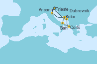 Visitando Trieste (Italia), Ancona (Italia), Kotor (Montenegro), Bari (Italia), Corfú (Grecia), Dubrovnik (Croacia), Trieste (Italia)