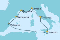Visitando Valencia, Palermo (Italia), Civitavecchia (Roma), Savona (Italia), Marsella (Francia), Barcelona, Valencia