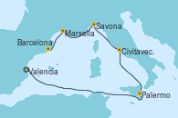 Visitando Valencia, Palermo (Italia), Civitavecchia (Roma), Savona (Italia), Marsella (Francia), Barcelona