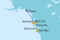 Visitando Juneau (Alaska), Fiordo Tracy Arm (Alaska), Ketchikan (Alaska), Misty Fjords (CRUCERO), Prince Rupert (Canadá), Alert Bay (Canada), Vancouver (Canadá)