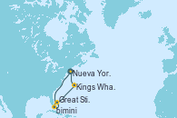 Visitando Nueva York (Estados Unidos), Puerto Cañaveral (Florida), Great Stirrup Cay (Bahamas), Kings Wharf (Bermudas), Kings Wharf (Bermudas), Nueva York (Estados Unidos)