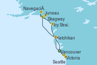 Visitando Vancouver (Canadá), Ketchikan (Alaska), Juneau (Alaska), Skagway (Alaska), Navegación por Glaciar Hubbard (Alaska), Icy Strait Point (Alaska), Victoria (Canadá), Seattle (Washington/EEUU)