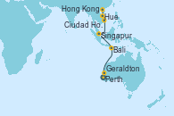 Visitando Perth (Australia), Geraldton (Australia), Bali (Indonesia), Singapur, Singapur, Ciudad Ho Chi Minh (Vietnam), Ciudad Ho Chi Minh (Vietnam), Hue (Vietnam), Hong Kong (China)