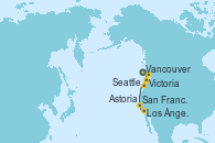 Visitando Vancouver (Canadá), Victoria (Canadá), Seattle (Washington/EEUU), Astoria (Oregón), San Francisco (California/EEUU), Los Ángeles (California)