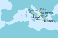 Visitando Civitavecchia (Roma), Dubrovnik (Croacia), Kotor (Montenegro), Corfú (Grecia), Zakinthos (Grecia), Nápoles (Italia), Civitavecchia (Roma)