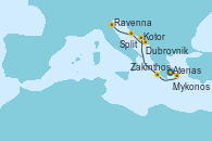 Visitando Atenas (Grecia), Mykonos (Grecia), Zakinthos (Grecia), Kotor (Montenegro), Dubrovnik (Croacia), Split (Croacia), Ravenna (Italia)