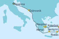 Visitando Ravenna (Italia), Dubrovnik (Croacia), Santorini (Grecia), Rodas (Grecia), Kusadasi (Efeso/Turquía), Nauplion (Grecia), Atenas (Grecia)