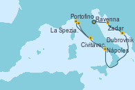 Visitando Ravenna (Italia), Ravenna (Italia), Zadar (Croacia), Dubrovnik (Croacia), Nápoles (Italia), Portofino (Italia), La Spezia, Florencia y Pisa (Italia), Civitavecchia (Roma)