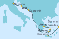 Visitando Ravenna (Italia), Ravenna (Italia), Split (Croacia), Dubrovnik (Croacia), Santorini (Grecia), Mykonos (Grecia), Heraklion (Creta), Kusadasi (Efeso/Turquía), Atenas (Grecia)