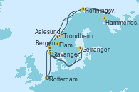 Visitando Rotterdam (Holanda), Stavanger (Noruega), Flam (Noruega), Aalesund (Noruega), Trondheim (Noruega), Hammerfest (Noruega), Honningsvag (Noruega), Geiranger (Noruega), Bergen (Noruega), Rotterdam (Holanda)