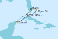 Visitando Miami (Florida/EEUU), Cayo Hueso (Key West/Florida), Cozumel (México), Great Stirrup Cay (Bahamas), Miami (Florida/EEUU)