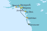 Visitando Vancouver (Canadá), Ketchikan (Alaska), Juneau (Alaska), Skagway (Alaska), Icy Strait Point (Alaska), Navegación por Glaciar Hubbard (Alaska), Seward (Alaska)
