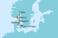 Visitando Copenhague (Dinamarca),Oslo (Noruega),Oslo (Noruega),Kristiansand (Noruega),Navegación,Skagen (Dinamarca),Aarhus (Dinamarca),Copenhague (Dinamarca)