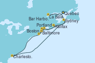 Visitando Quebec (Canadá), La Baie (Canada), Charleston (Carolina del Sur), Sydney (Nueva Escocia/Canadá), Halifax (Canadá), Portland (Maine/Estados Unidos), Bar Harbor (Maine), Boston (Massachusetts), Baltimore (Maryland)