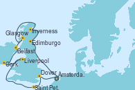 Visitando Ámsterdam (Holanda), Edimburgo (Escocia), Inverness (Escocia), Glasgow (Escocia), Belfast (Irlanda), Cork (Irlanda), Liverpool (Reino Unido), Saint Peter´s Port (Reino Unido), Dover (Inglaterra), Ámsterdam (Holanda)