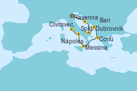 Visitando Ravenna (Italia), Split (Croacia), Bari (Italia), Dubrovnik (Croacia), Corfú (Grecia), Messina (Sicilia), Nápoles (Italia), Civitavecchia (Roma)