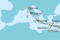 Visitando Civitavecchia (Roma), Messina (Sicilia), Rodas (Grecia), Limassol (Chipre), Haifa (Israel), Heraklion (Creta), Génova (Italia), Civitavecchia (Roma)