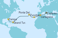 Visitando Civitavecchia (Roma), Cartagena (Murcia), Funchal (Madeira), Ponta Delgada (Azores), Grand Turks(Turks & Caicos), Tampa (Florida)