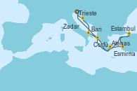 Visitando Trieste (Italia), Zadar (Croacia), Bari (Italia), Atenas (Grecia), Esmirna (Turquía), Estambul (Turquía), Estambul (Turquía), Corfú (Grecia), Trieste (Italia)