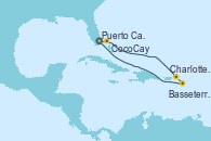 Visitando Puerto Cañaveral (Florida), CocoCay (Bahamas), Charlotte Amalie (St. Thomas), Basseterre (Antillas), Puerto Cañaveral (Florida)
