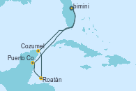 Visitando Puerto Cañaveral (Florida), Cozumel (México), Roatán (Honduras), Puerto Costa Maya (México), Puerto Cañaveral (Florida)