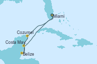 Visitando Miami (Florida/EEUU), Cozumel (México), Belize (Caribe), Costa Maya (México), Miami (Florida/EEUU)