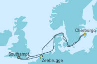 Visitando Southampton (Inglaterra), Cherburgo (Francia), Zeebrugge (Bruselas), Southampton (Inglaterra)